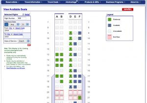 American Airlines Preferred Seats seatmap 24 hours before departure